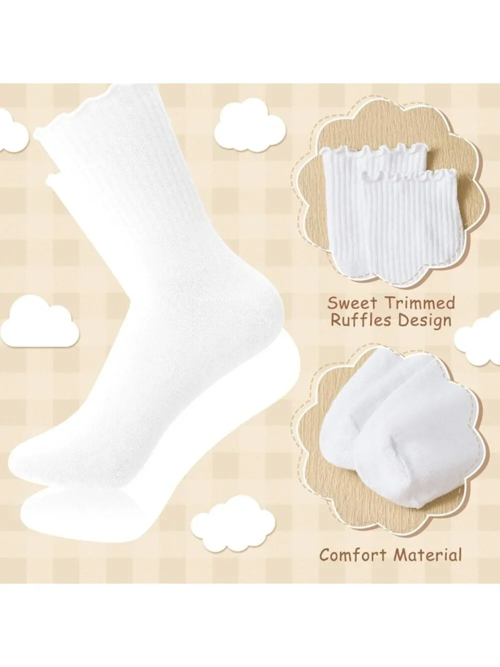 Ruffle Ankle Crew Socks for Women - Breathable Frilly White Bulk Pack